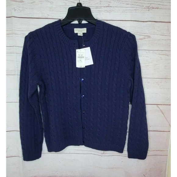 Appleseeds Petites Blue Petite Medium Button Up Sweater With Blue Gem Buttons - Picture 2 of 10